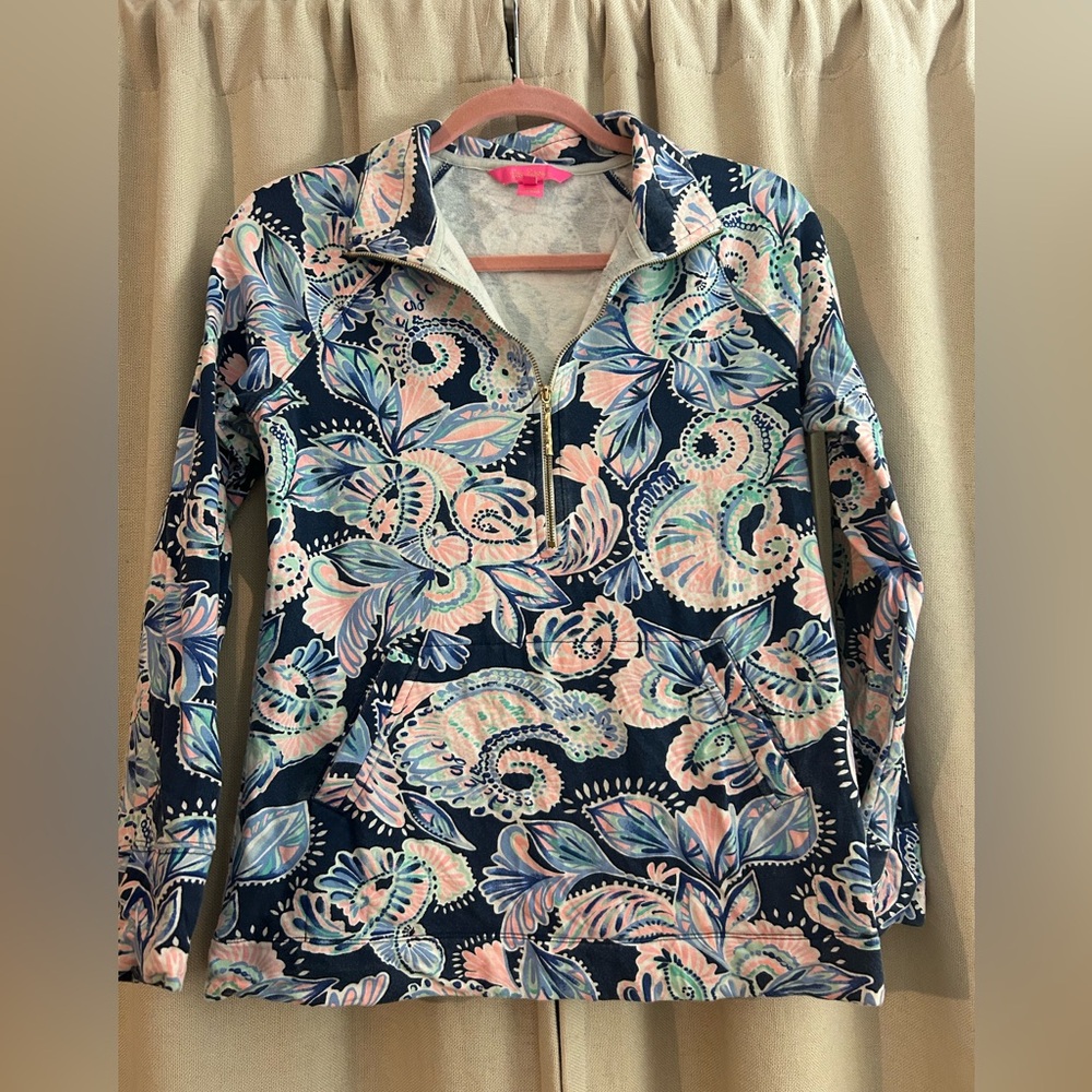Lilly Pulitzer Navy & Pink Print Long Sleeve Pullover Top S Small 4/6/8